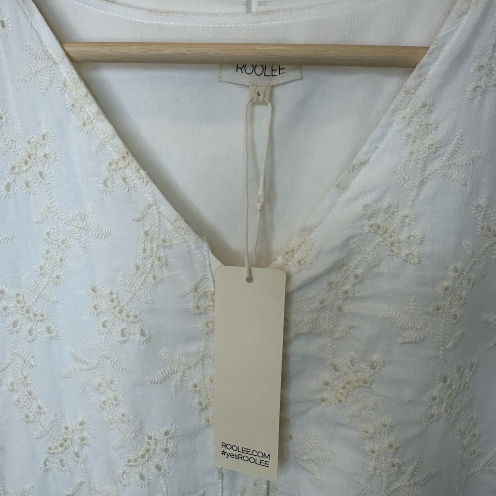 Nwt Roolee Off-White Eyelet Midi Dress Size L — image 7 of 8